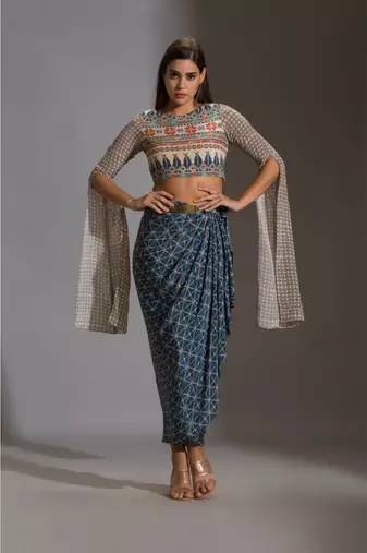 Printed Dhoti Drape Skirt Set