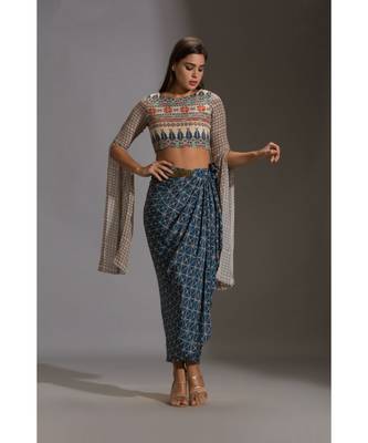 Printed Dhoti Drape Skirt Set 3