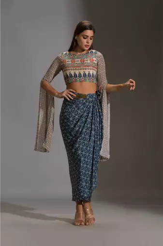 Printed Dhoti Drape Skirt Set