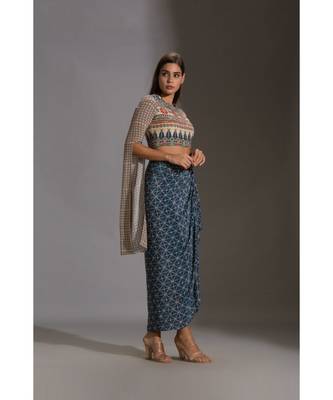 Printed Dhoti Drape Skirt Set 4