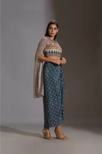 Printed Dhoti Drape Skirt Set