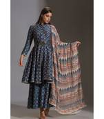 Printed Panel Anarkali Paired With Printed Sharara And Printed Organza Dupatta