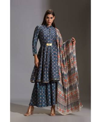 Printed Panel Anarkali Paired With Printed Sharara And Printed Organza Dupatta 2
