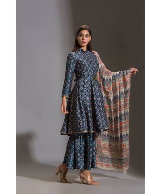 Printed Panel Anarkali Paired With Printed Sharara And Printed Organza Dupatta 3