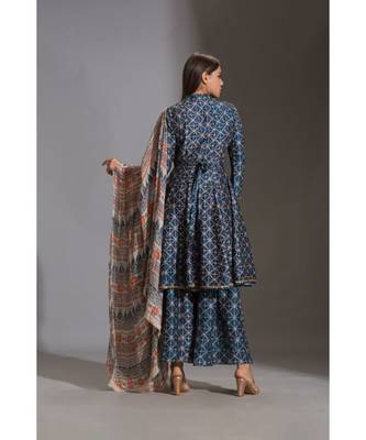 Printed Panel Anarkali Paired With Printed Sharara And Printed Organza Dupatta 4
