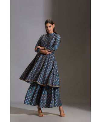 Printed Panel Anarkali Paired With Printed Sharara And Printed Organza Dupatta 5