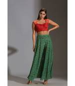 Crop Top Paired With Printed Pants And Panel Jacket