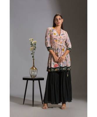 Printed Overlap Kurta Paired With Sharara Pants 1