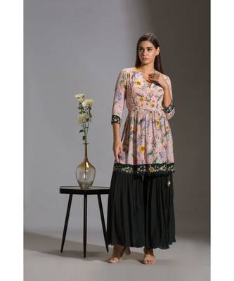 Printed Overlap Kurta Paired With Sharara Pants 2
