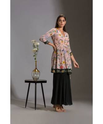 Printed Overlap Kurta Paired With Sharara Pants 3
