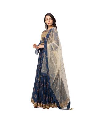 Blue Flat Chiffon Printed Lehenga Set 3