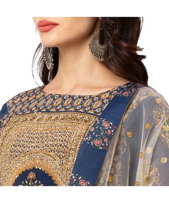 Blue Flat Chiffon Printed Lehenga Set 4