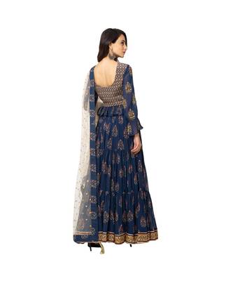 Blue Flat Chiffon Printed Lehenga Set 5
