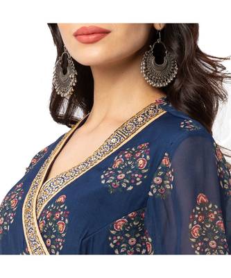 Blue Flat Chiffon Printed Kurta And Sharara Set 4