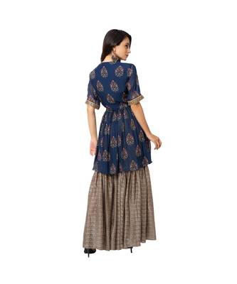 Blue Flat Chiffon Printed Kurta And Sharara Set 5