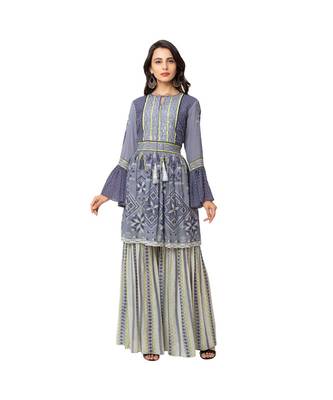 Embroidred Printed Peplum Top With Sharara Pants And Dupatta 2