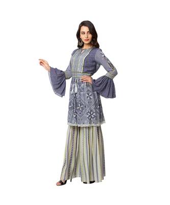 Embroidred Printed Peplum Top With Sharara Pants And Dupatta 4