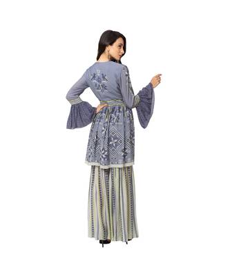 Embroidred Printed Peplum Top With Sharara Pants And Dupatta 5