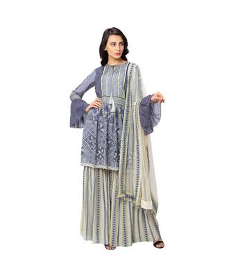 Embroidred Printed Peplum Top With Sharara Pants And Dupatta 1