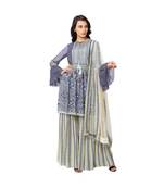 Embroidred Printed Peplum Top With Sharara Pants And Dupatta