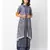 collar dress wuth gatheres at waist is paired with printed long jacket
