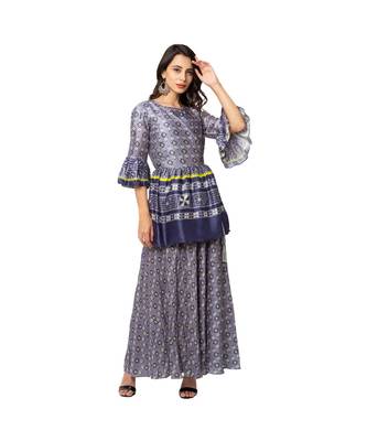 Printed Dress With Overlap Jacket 1