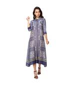 printed ankle length A line dress with front opening