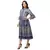 printed dress with waist cut gathers and bell sleeves with tassel detail