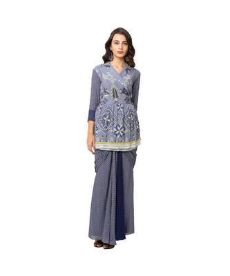 Printed Overlap Collared Top With Draped Skirt 2