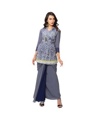 Printed Overlap Collared Top With Draped Skirt 1
