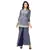 printed overlap jacket with collar and gathers at waist  is paired with saree drape skirt