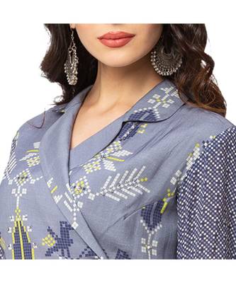 Printed Overlap Collared Top With Draped Skirt 3