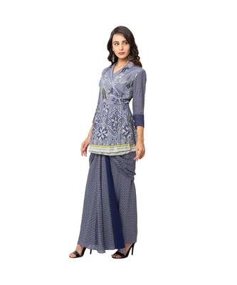 Printed Overlap Collared Top With Draped Skirt 4