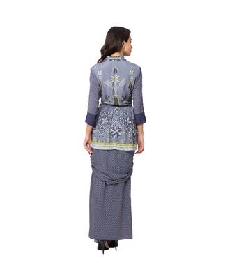 Printed Overlap Collared Top With Draped Skirt 5
