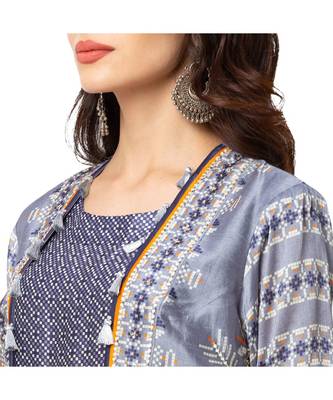 Printed Kurta And Pants With Embroidered Jacket 4