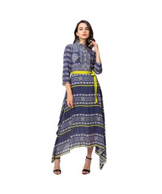 Printed Asymmetrical Handkerchief Dress With Belt 2