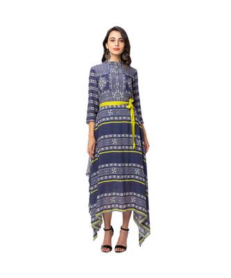 Printed Asymmetrical Handkerchief Dress With Belt 3