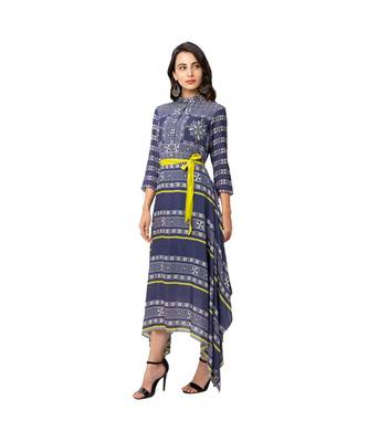 Printed Asymmetrical Handkerchief Dress With Belt 1