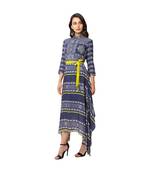 Printed Asymmetrical Handkerchief Dress With Belt