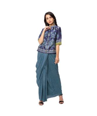 Printed Jacket Style Top With Draped Skirt 2