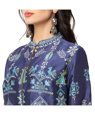 Printed Jacket Style Top With Draped Skirt 4