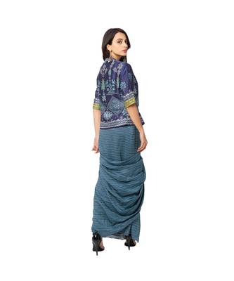 Printed Jacket Style Top With Draped Skirt 5