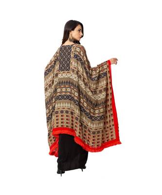 Black Top And Draped Skirt With Printed Kaftan Style Jacket 5