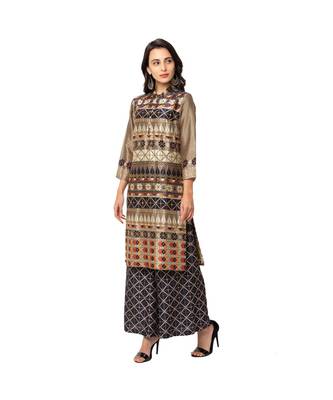 Embroidered Kurta With Printed Palazzo Pants 1