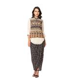 plain kurta paired with printed dhoti and nehru jacket