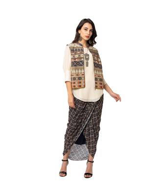 Tiraz Printed Embroidered Drape Skirt Set 1