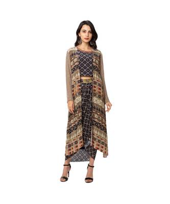 Printed Crop Top With Drape Skirt And Jacket 3