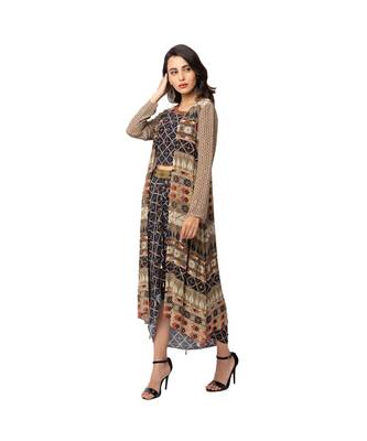 Printed Crop Top With Drape Skirt And Jacket 1