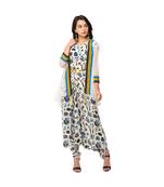 printed dhoti jumpsuit is paired with net jacket