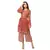 printed jumpsuit with flared bottom is paired with printed jacket with gathers at waist and front tie up